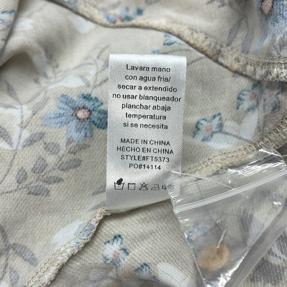 Fate Tan Blue Flower Print Oversized Boho Long Sleeve Button Down Shirt - Picture 12 of 12